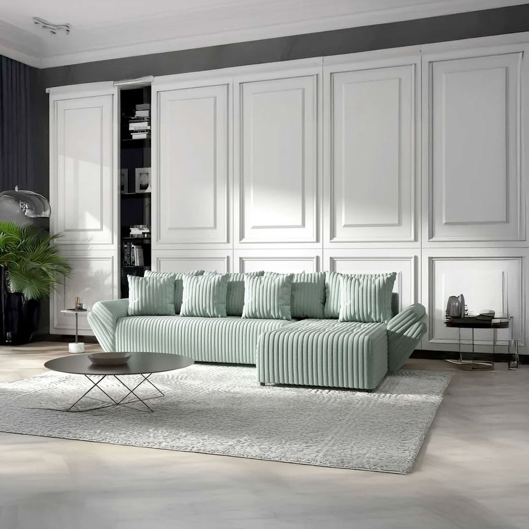 Colțar extensibil dumonde cu ladă de depozitare si sezut confortabil din spuma HR, Berlin XL Ambience Mint II 350x185 cm Fabrica