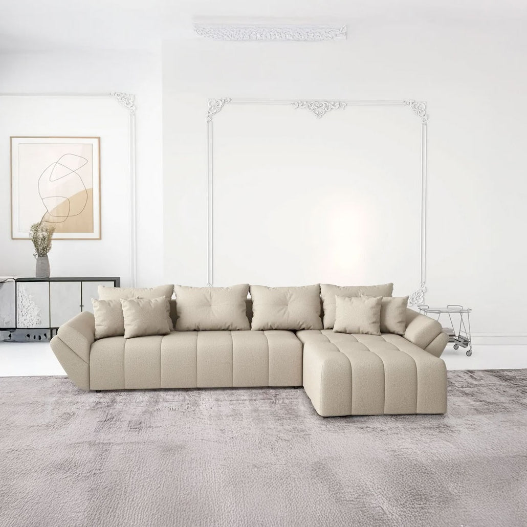 Colțar extensibil dumonde cu ladă de depozitare si sezut confortabil din spuma HR, Berlin XL Enjoy Camel 350x185 cm II Fabrica