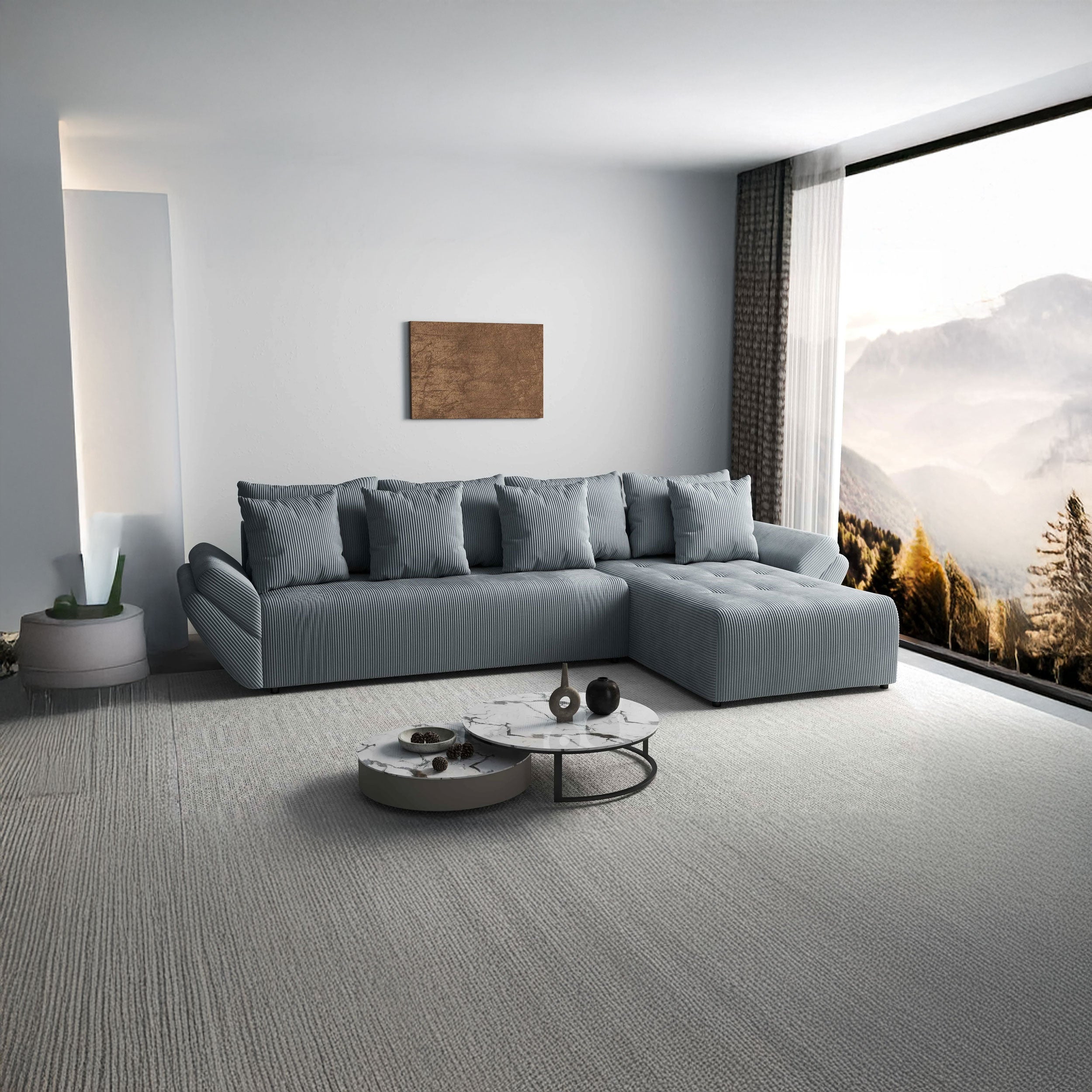 Colțar extensibil dumonde cu ladă de depozitare si sezut confortabil din spuma HR, Berlin XL Zoom Grey II 350x185 cm Fabrica