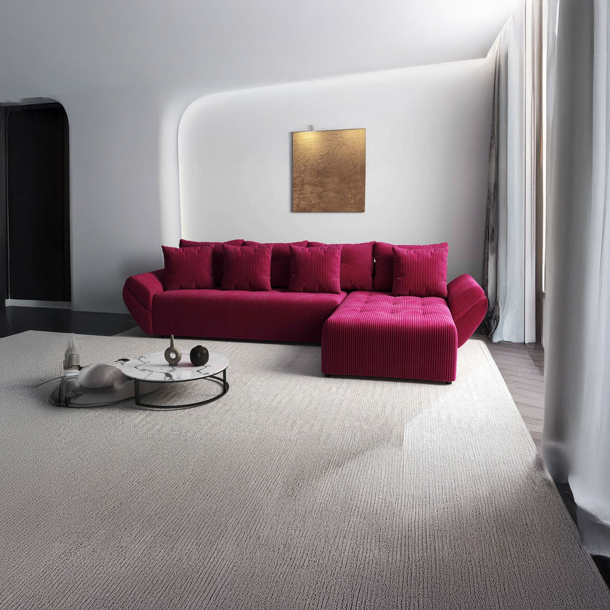 Colțar extensibil dumonde cu ladă de depozitare si sezut confortabil din spuma HR, Berlin XL Zoom Red 350x185 cm II Fabrica