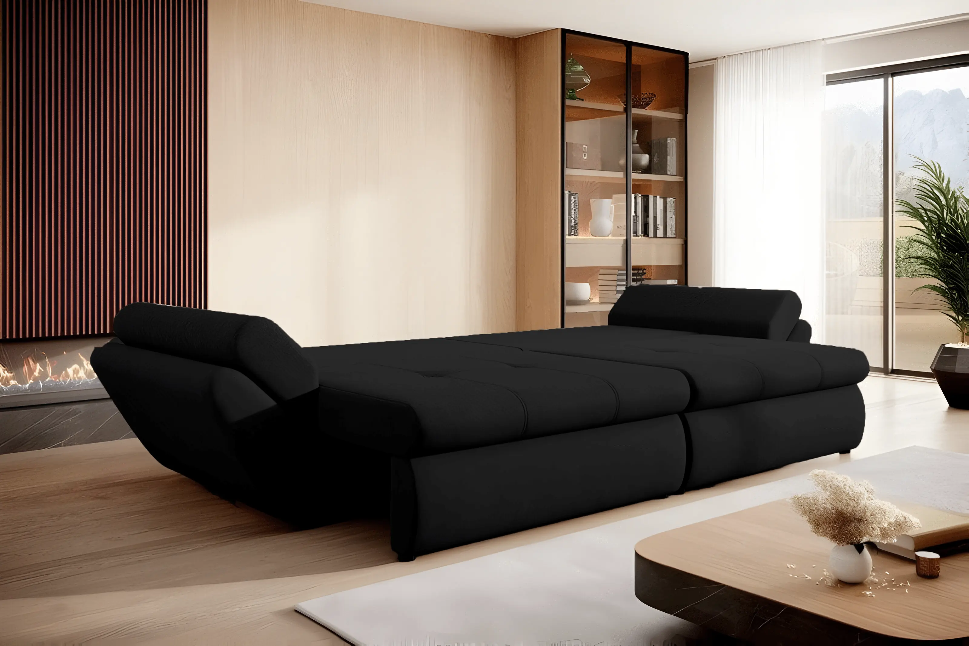 Canapea extensibilă dumonde cu ladă de depozitare si sezut confortabil din spuma HR, Loana Euphoria Black 300x100 cm Fabrica