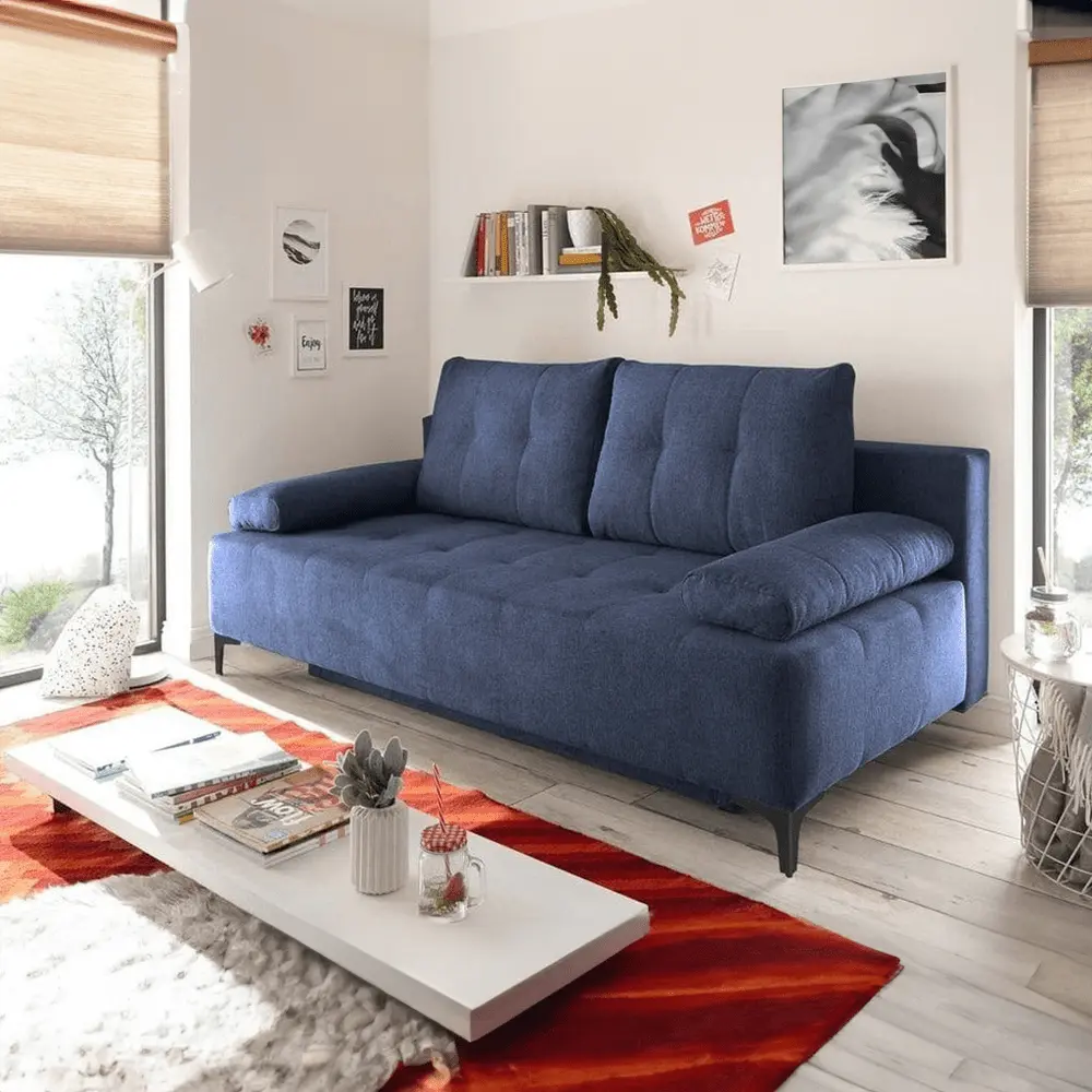 Canapea extensibilă dumonde cu ladă de depozitare si sezut confortabil din spuma HR, Candy Enjoy Blue, 200x100 cm Fabrica
