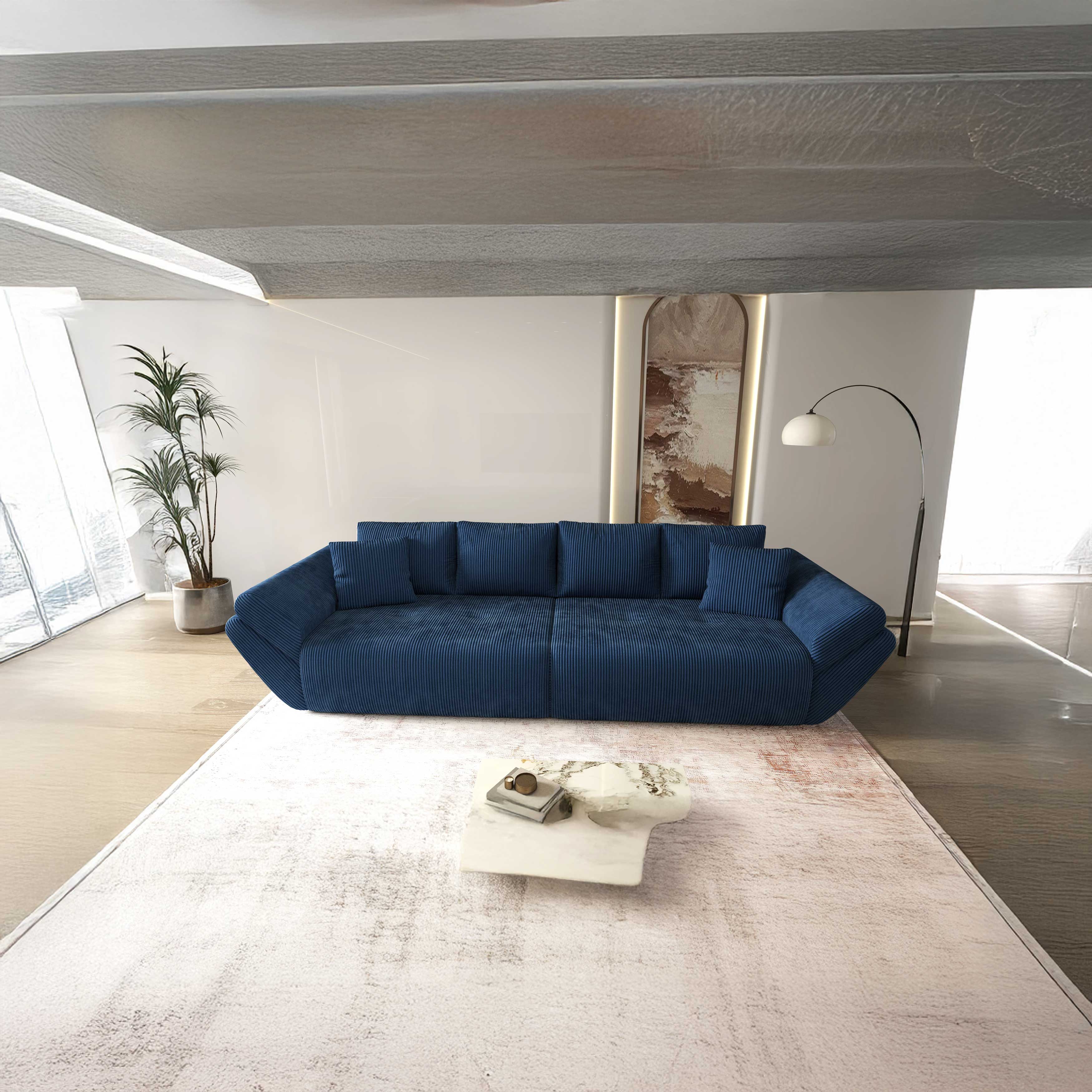 Canapea extensibilă dumonde cu ladă de depozitare si sezut confortabil din spuma HR, Berlin Zoom Blue 300x100 cm Fabrica
