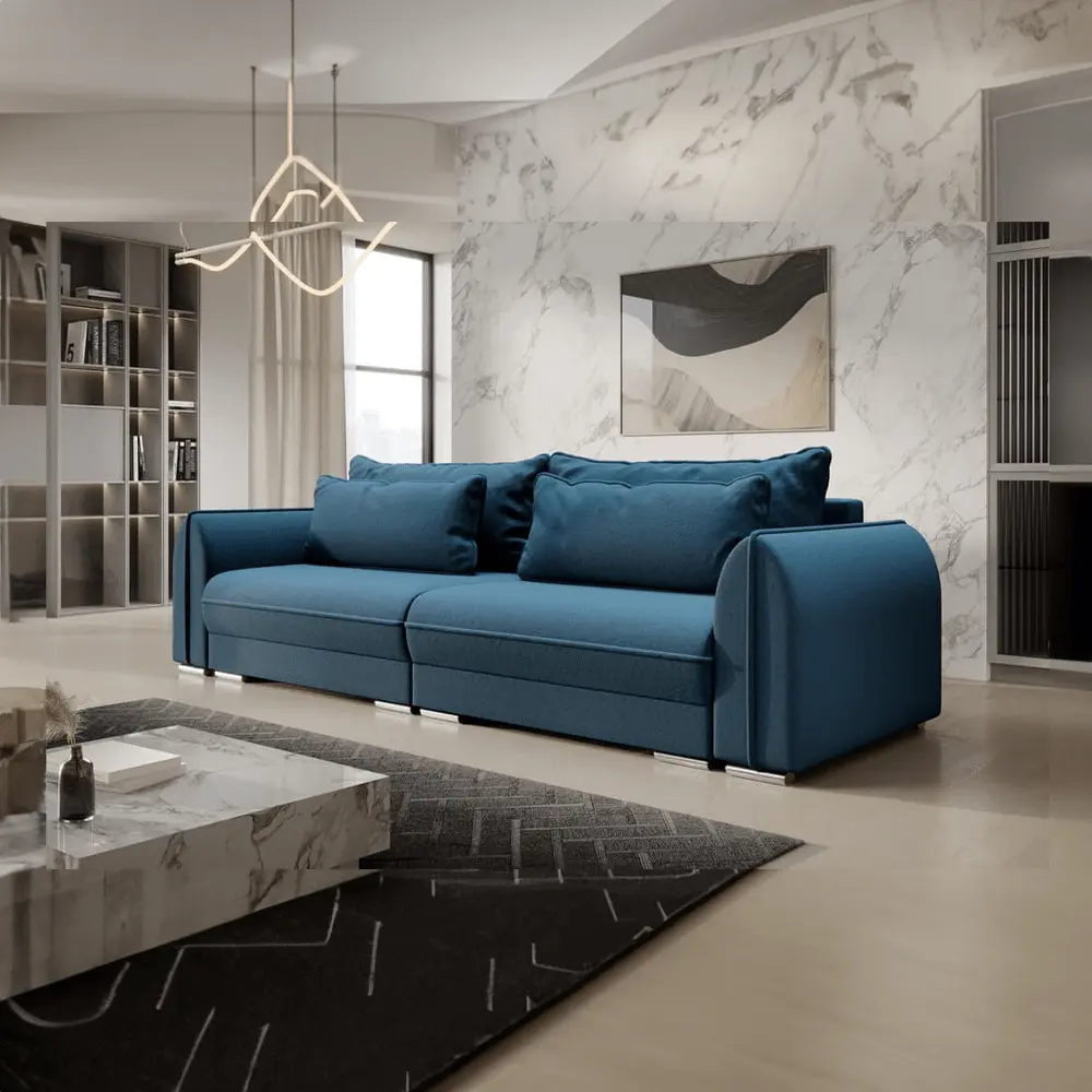 Canapea extensibilă dumonde cu ladă de depozitare si sezut confortabil din spuma HR, Denver Enjoy Blue 300x100 cm Fabrica