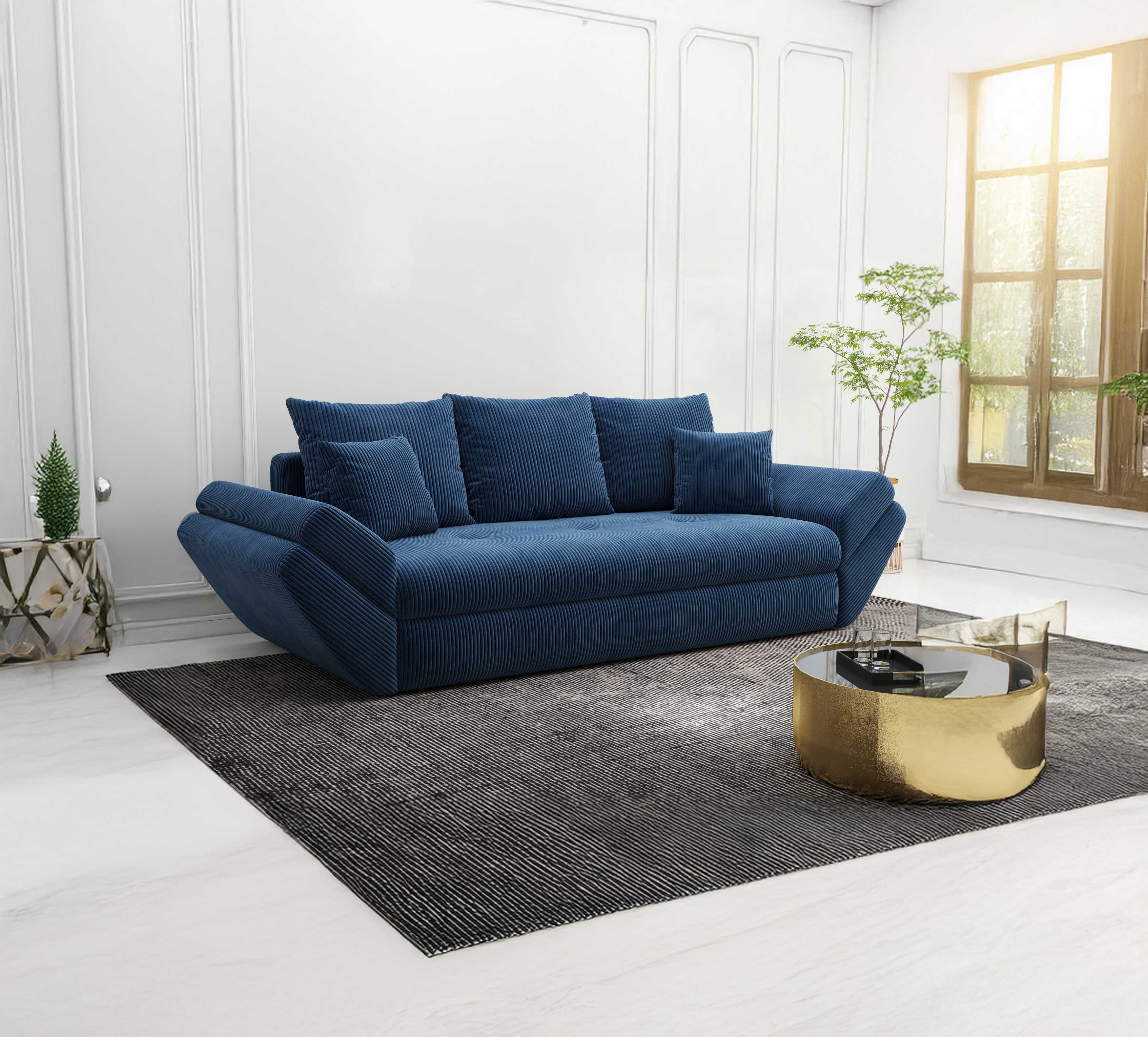 Canapea extensibilă dumonde cu ladă de depozitare si sezut confortabil din spuma HR, Loana Zoom Blue 250x100 cm Fabrica