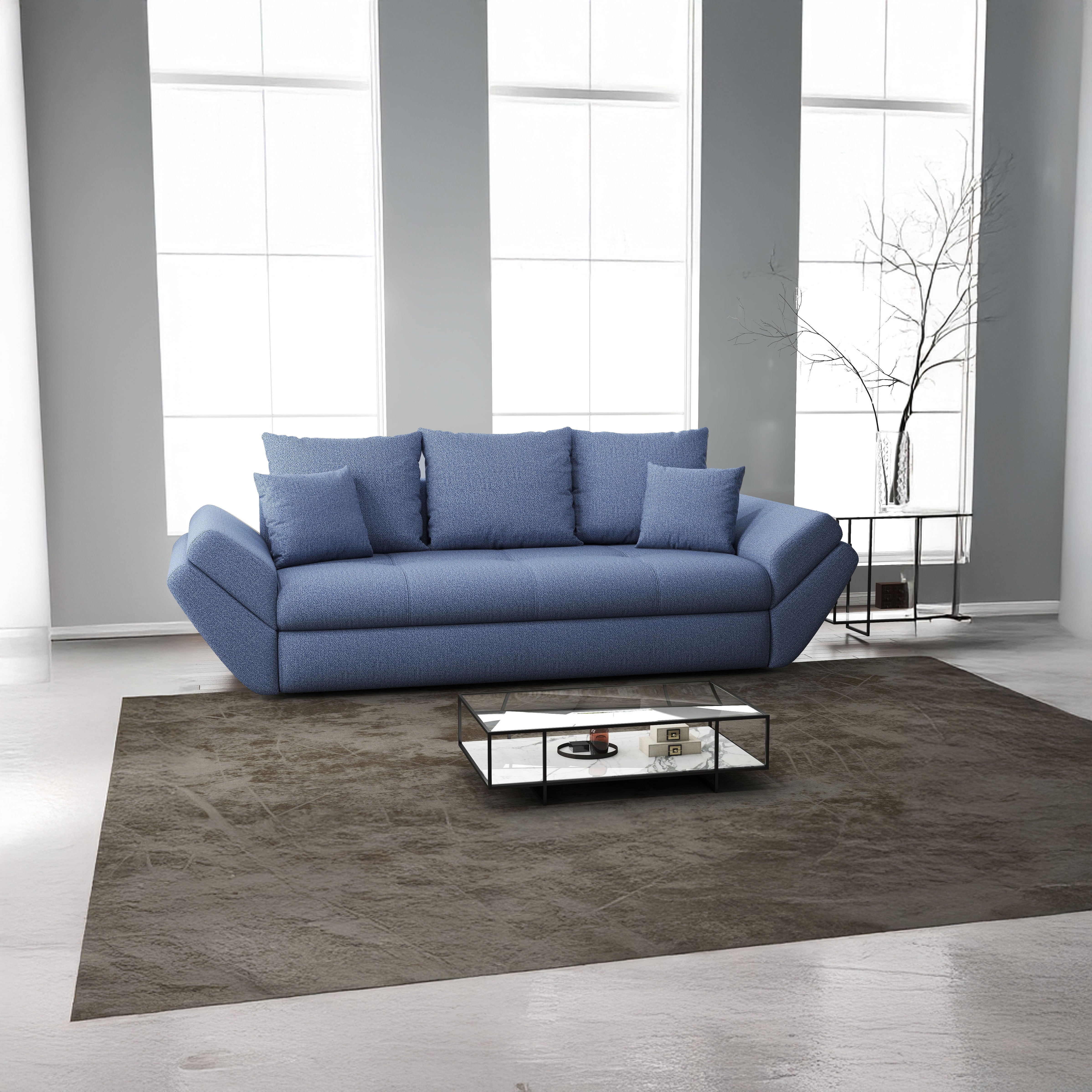 Canapea extensibilă dumonde cu ladă de depozitare si sezut confortabil din spuma HR, Loana Enjoy Blue 250x100 cm Fabrica
