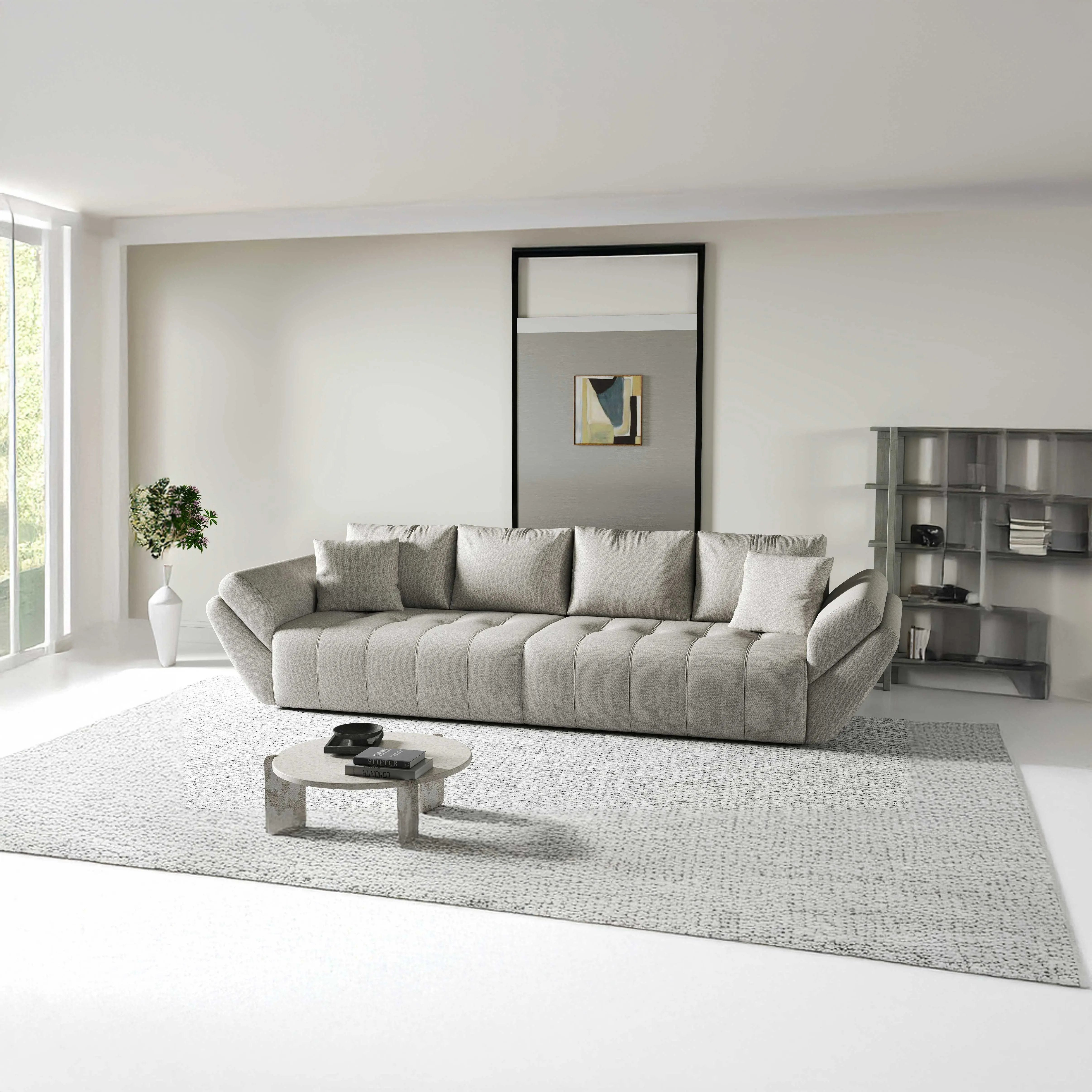 Canapea extensibilă dumonde cu ladă de depozitare si sezut confortabil din spuma HR, Berlin Enjoy Beige 300x100 cm Fabrica