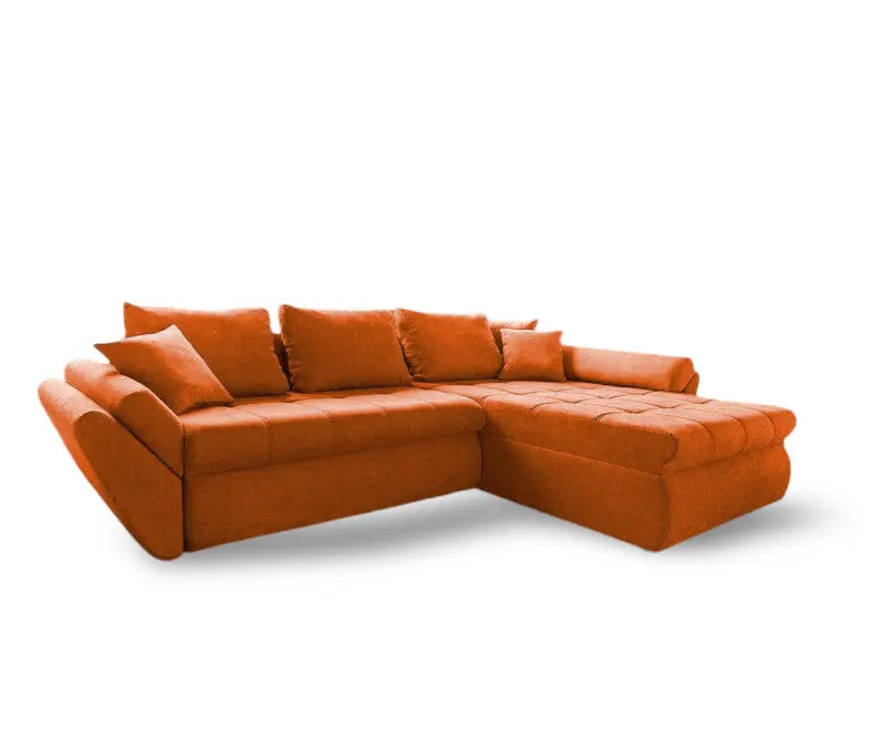 Colțar extensibil dumonde cu ladă de depozitare si sezut confortabil din spuma HR, Loana Enjoy Orange II 270x185 cm
