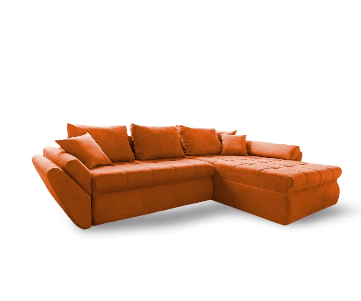 Colțar extensibil dumonde cu ladă de depozitare si sezut confortabil din spuma HR, Loana Enjoy Orange II 270x185 cm