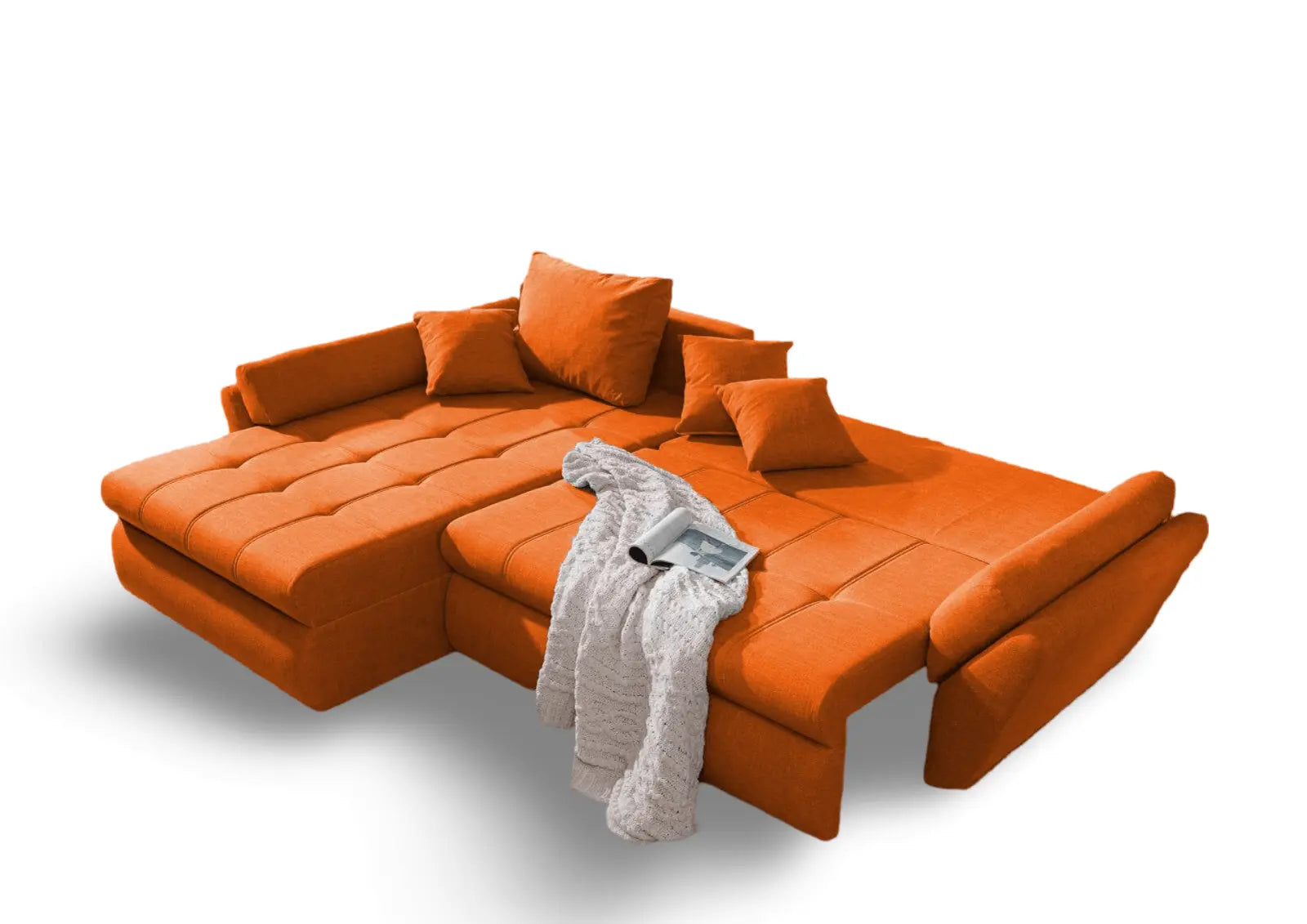 Colțar extensibil dumonde ladă de depozitare si sezut confortabil din spuma HR, Loana Enjoy Orange 270x185 cm