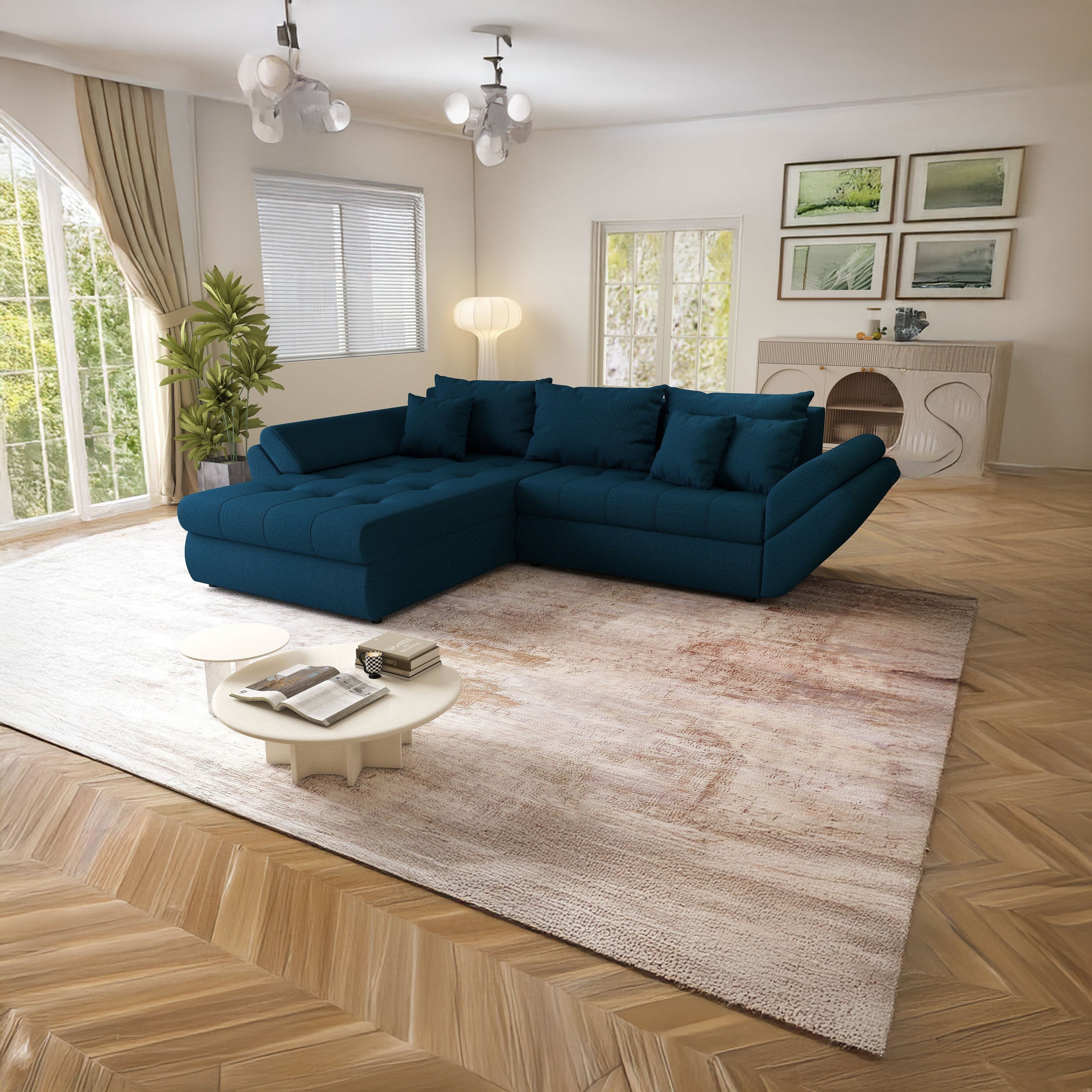 Colțar extensibil dumonde cu ladă de depozitare si sezut confortabil din spuma HR, Loana Enjoy Petrol  270x185 cm Fabrica