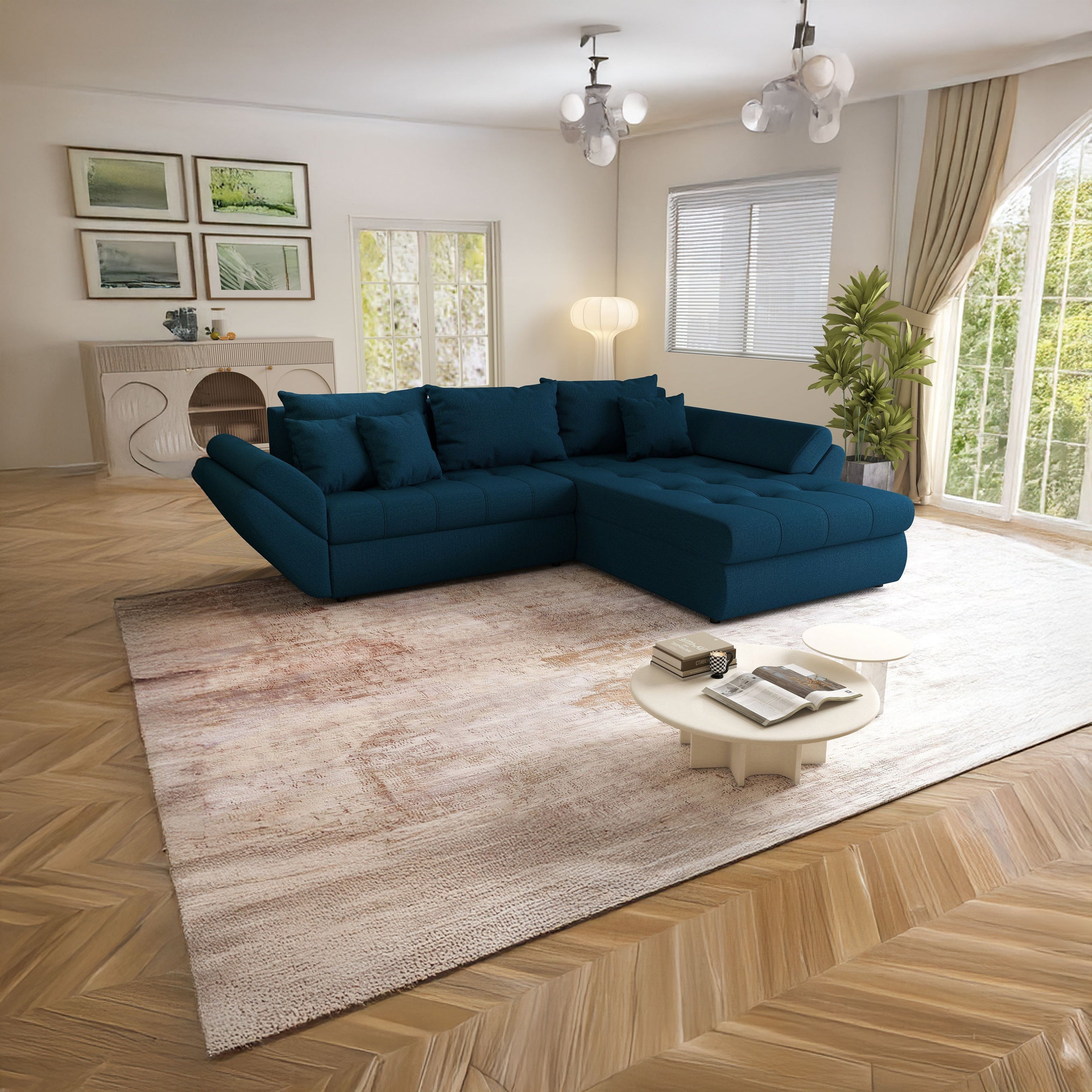 Colțar extensibil dumonde cu ladă de depozitare si sezut confortabil din spuma HR, Loana Enjoy Petrol II 270x185 cm Fabrica