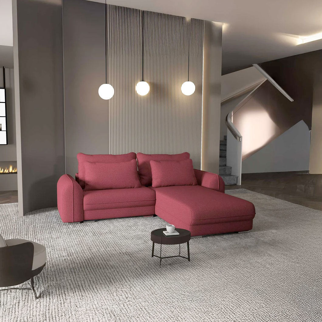 Colțar extensibil dumonde cu ladă de depozitare si sezut confortabil din spuma HR, Denver Enjoy Rosu 275x185 cm II Fabrica