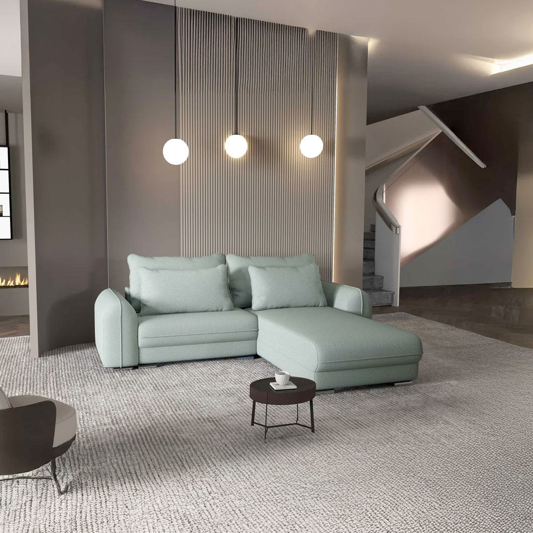 Colțar extensibil dumonde cu ladă de depozitare si sezut confortabil din spuma HR, Denver Enjoy Mint 275x185 cm II Fabrica