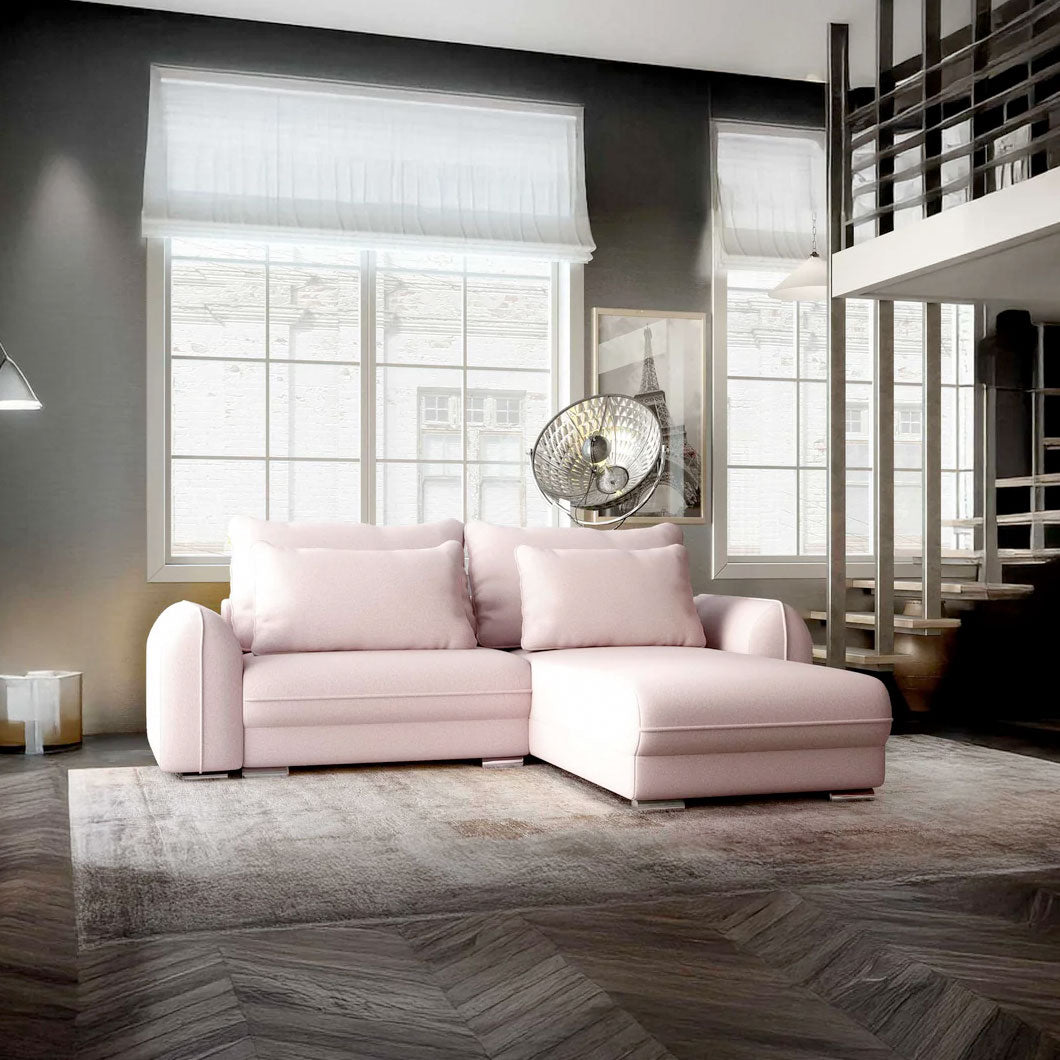 Colțar extensibil dumonde cu ladă de depozitare si sezut confortabil din spuma HR, Denver Enjoy Flamingo 275x185 cm II Fabrica