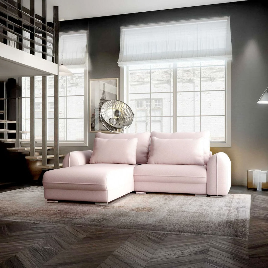 Colțar extensibil dumonde cu ladă de depozitare si sezut confortabil din spuma HR, Denver Enjoy Flamingo 275x185 cm Fabrica