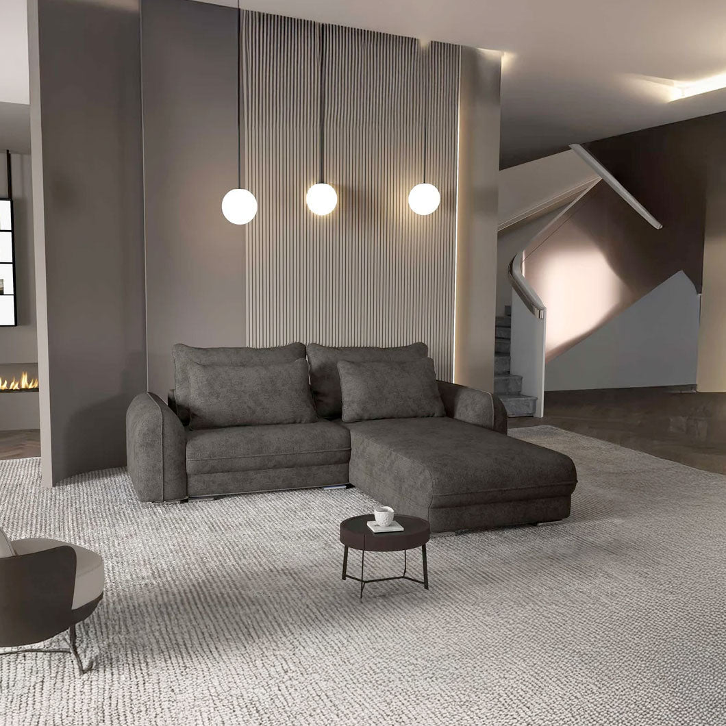 Colțar extensibil dumonde cu ladă de depozitare si sezut confortabil din spuma HR, Denver Enjoy Negru 275x185 cm II Fabrica