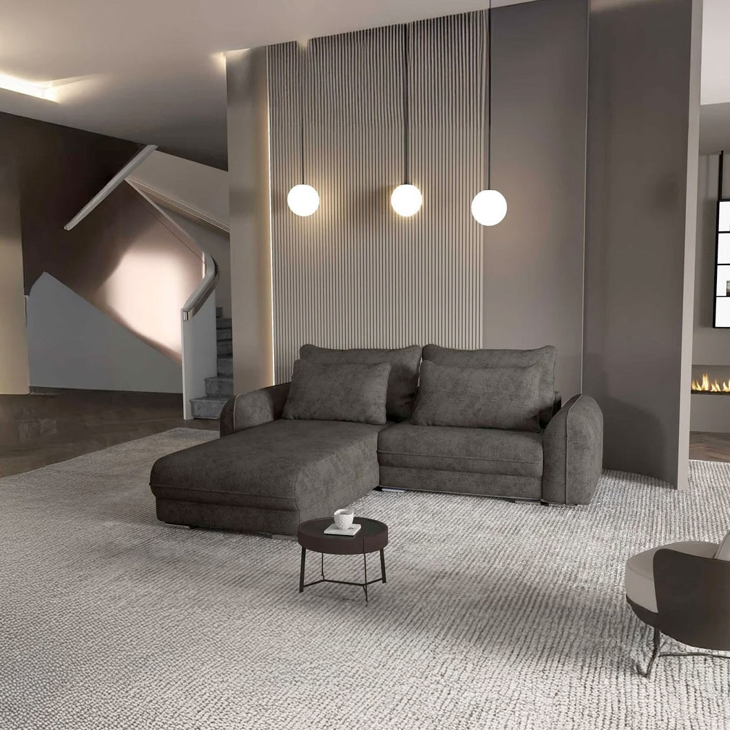 Colțar extensibil dumonde cu ladă de depozitare si sezut confortabil din spuma HR, Denver Enjoy Negru 275x185 cm Fabrica