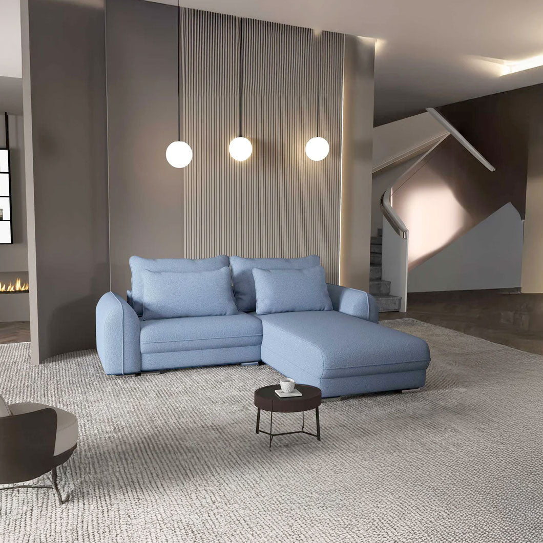 Colțar extensibil dumonde cu ladă de depozitare si sezut confortabil din spuma HR, Denver Enjoy Albastru 275x185 cm II Fabrica