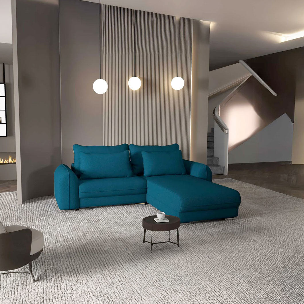 Colțar extensibil dumonde cu ladă de depozitare si sezut confortabil din spuma HR, Denver Enjoy Petrol 275x185 cm II Fabrica