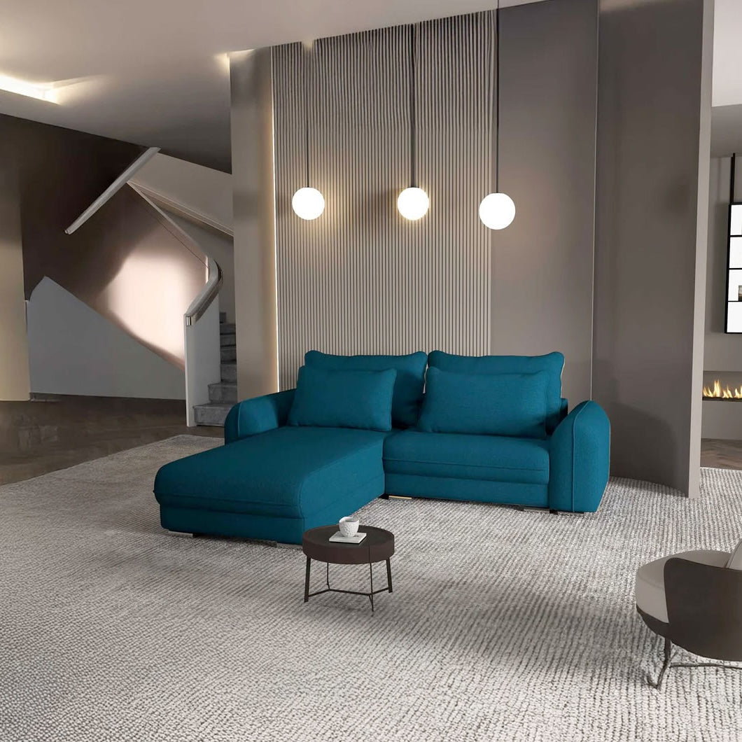 Colțar extensibil dumonde cu ladă de depozitare si sezut confortabil din spuma HR, Denver Enjoy Petrol 275x185 cm Fabrica