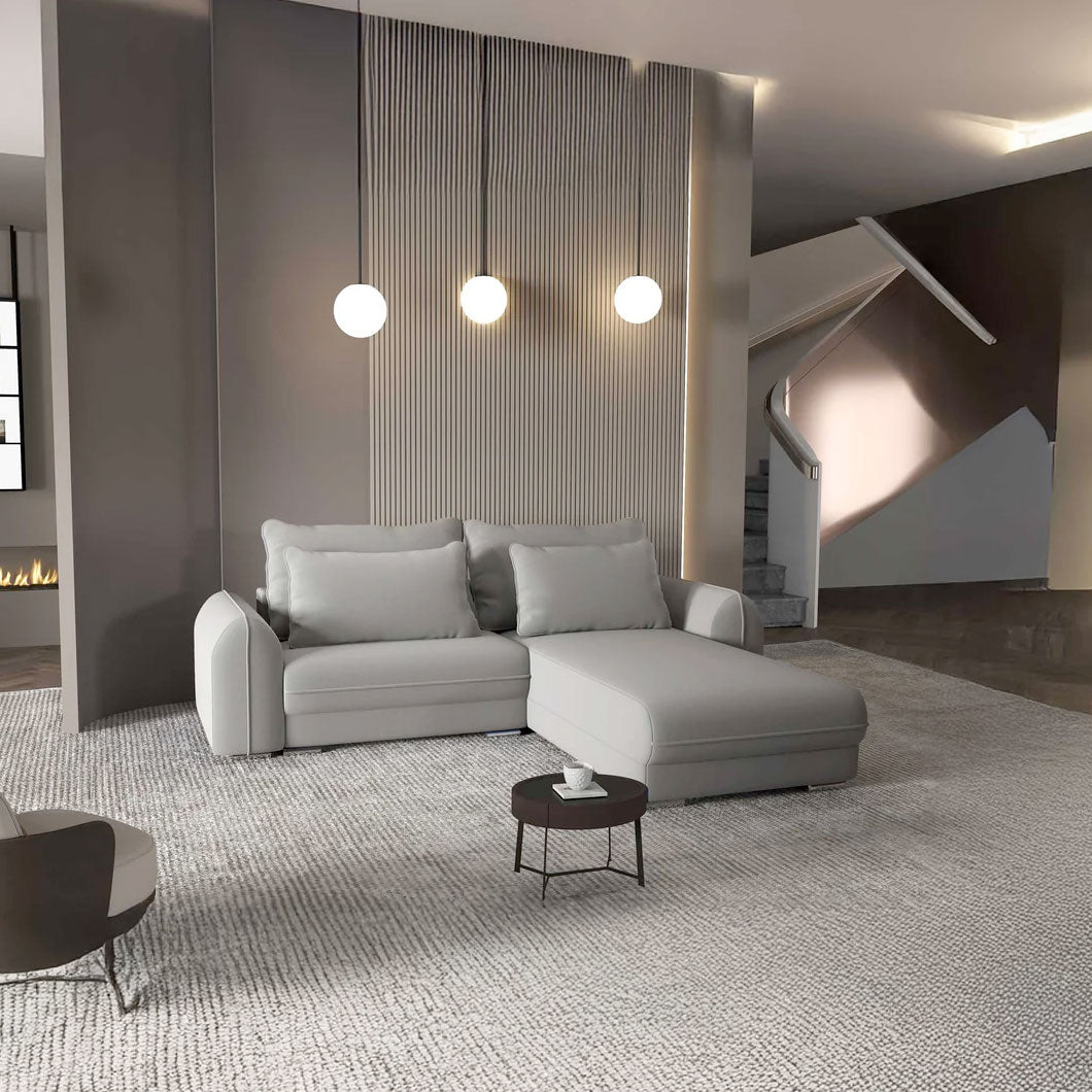 Colțar extensibil dumonde cu ladă de depozitare si sezut confortabil din spuma HR, Denver Royal Gri 275x185 cm II Fabrica