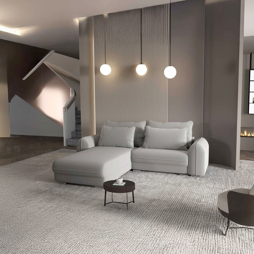 Colțar extensibil dumonde cu ladă de depozitare si sezut confortabil din spuma HR, Denver Royal Gri 275x185 cm Fabrica