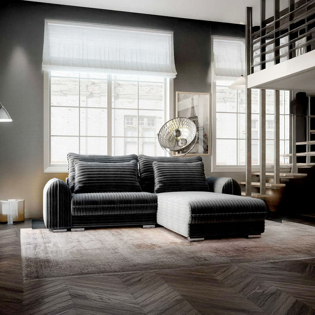 Colțar extensibil dumonde cu ladă de depozitare si sezut confortabil din spuma HR, Denver Ambience Gri 275x185 cm II Fabrica