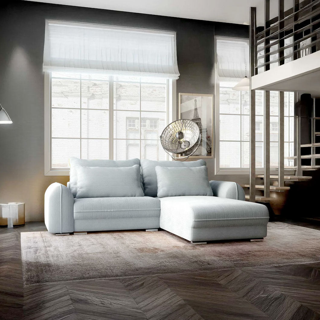 Colțar extensibil dumonde cu ladă de depozitare si sezut confortabil din spuma HR, Denver Zoom Grey 275x185 cm II Fabrica