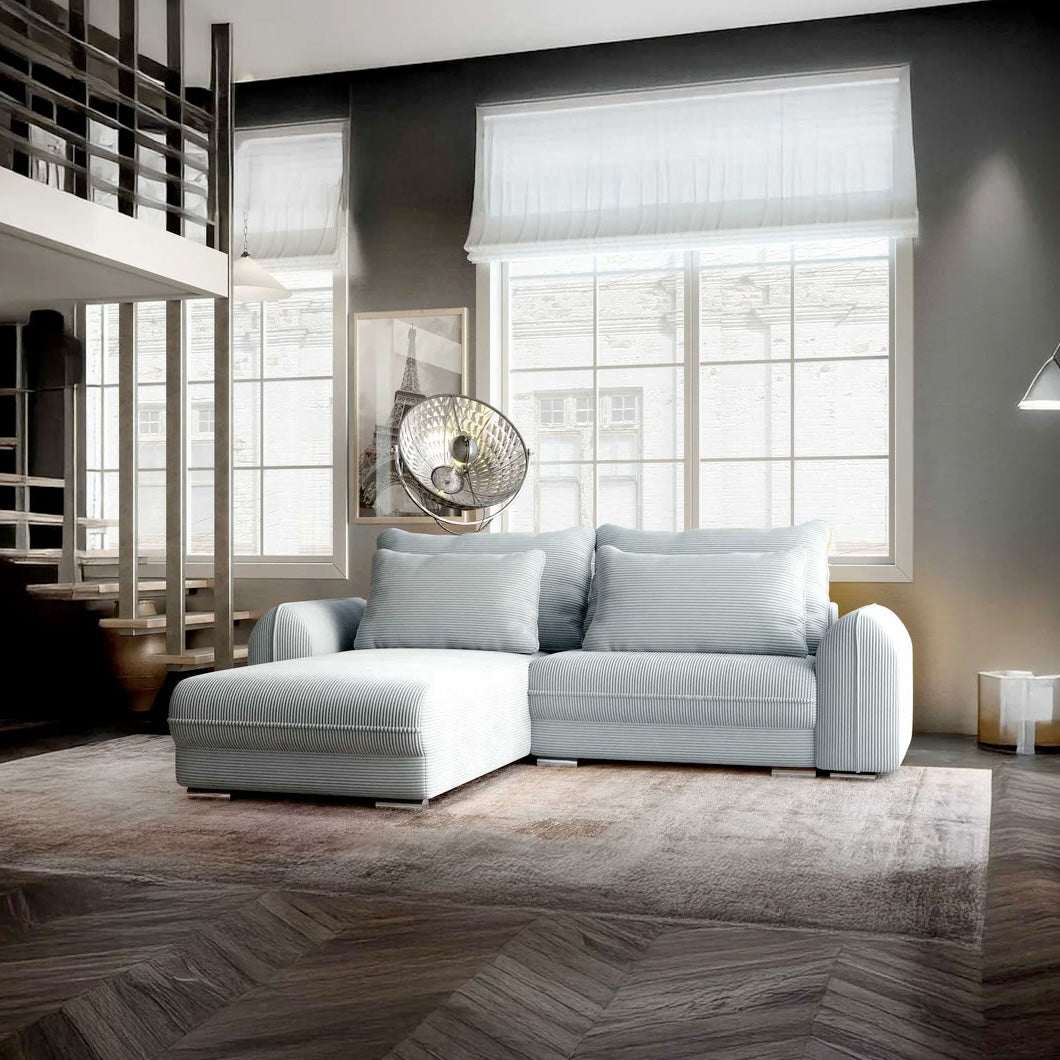 Colțar extensibil dumonde cu ladă de depozitare si sezut confortabil din spuma HR, Denver Zoom Grey 275x185 cm Fabrica