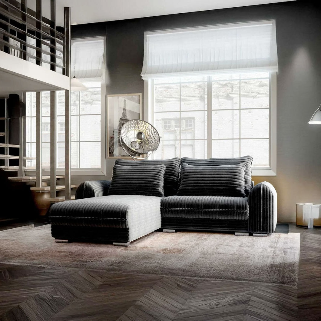 Colțar extensibil dumonde cu ladă de depozitare si sezut confortabil din spuma HR, Denver Ambience Gri 275x185 cm Fabrica