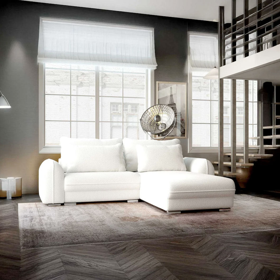 Colțar extensibil dumonde cu ladă de depozitare si sezut confortabil din spuma HR, Denver Euphoria Ivory 275x185 cm II Fabrica