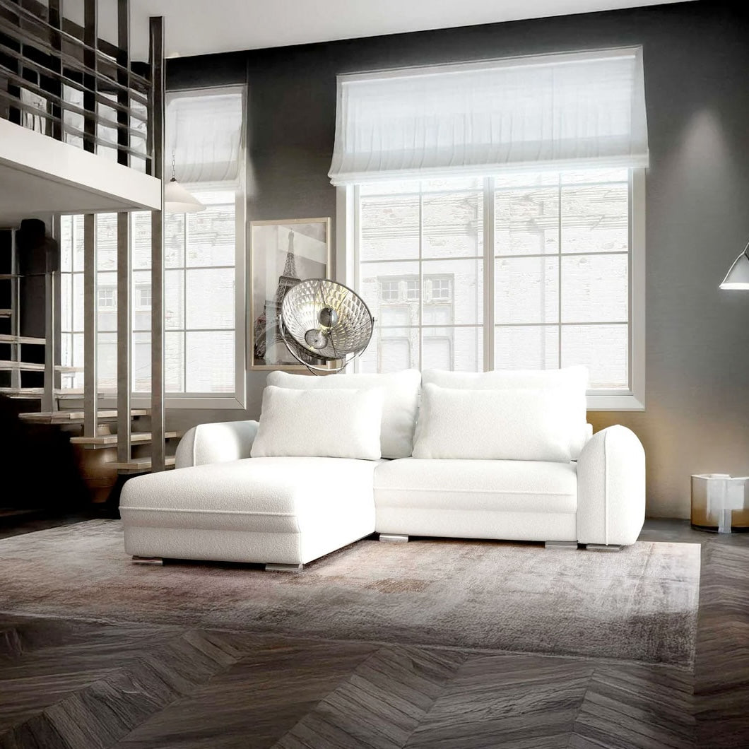 Colțar extensibil dumonde cu ladă de depozitare si sezut confortabil din spuma HR, Denver Euphoria Ivory 275x185 cm Fabrica