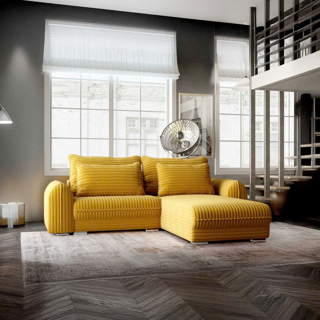 Colțar extensibil dumonde cu ladă de depozitare si sezut confortabil din spuma HR, Denver Ambience Mustar 275x185 cm II Fabrica