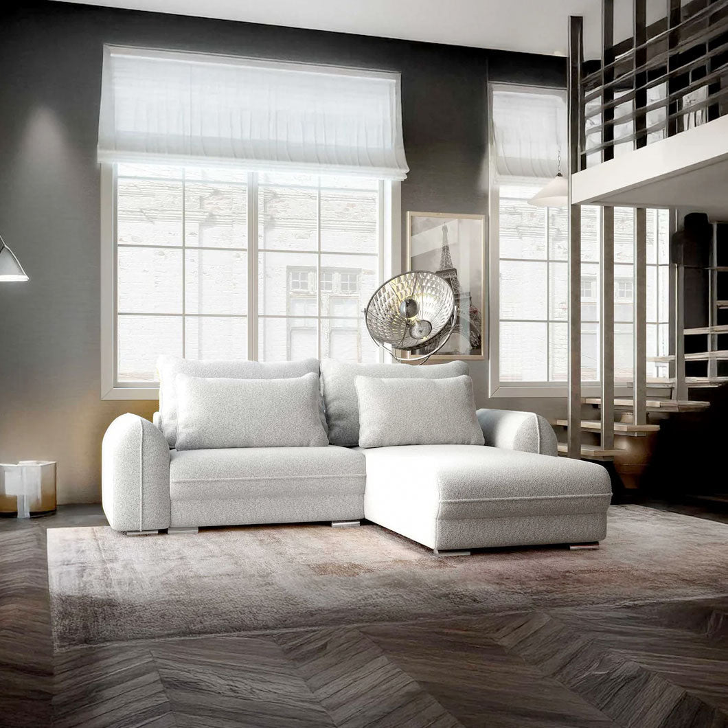 Colțar extensibil dumonde cu ladă de depozitare si sezut confortabil din spuma HR, Denver Euphoria Dove 275x185 cm II Fabrica