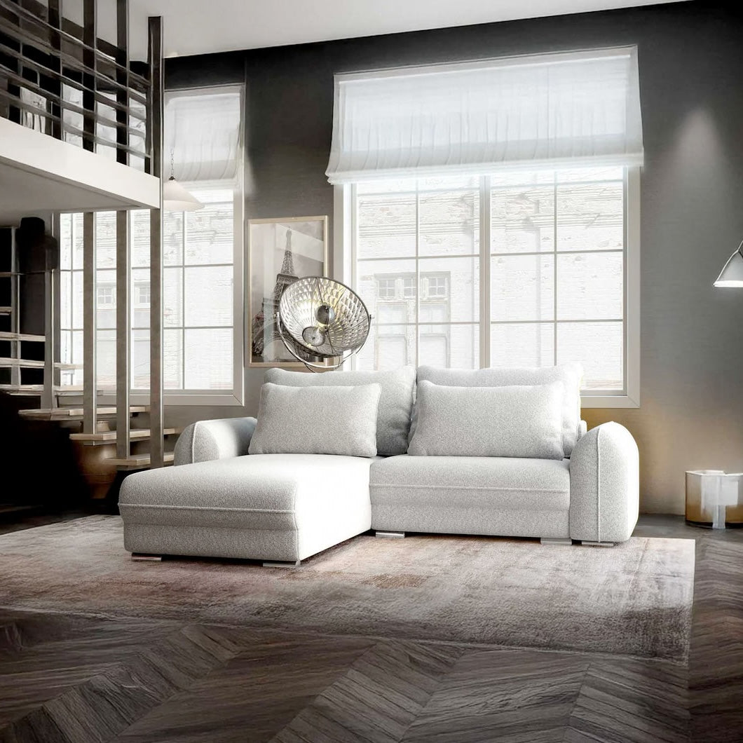 Colțar extensibil dumonde cu ladă de depozitare si sezut confortabil din spuma HR, Denver Euphoria Dove 275x185 cm