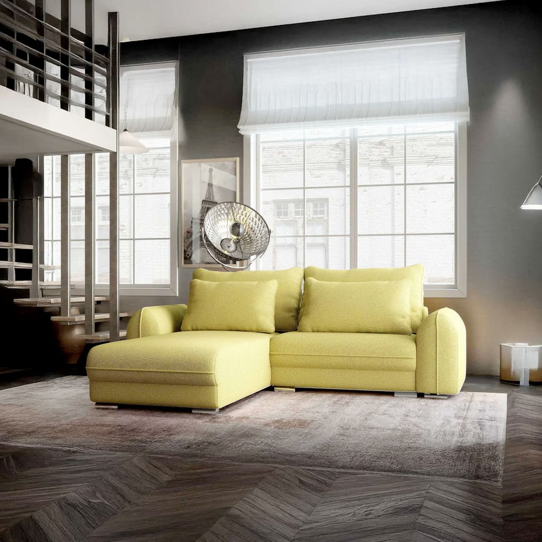 Colțar extensibil dumonde cu ladă de depozitare si sezut confortabil din spuma HR, Denver Enjoy Verde 275x185 cm Fabrica