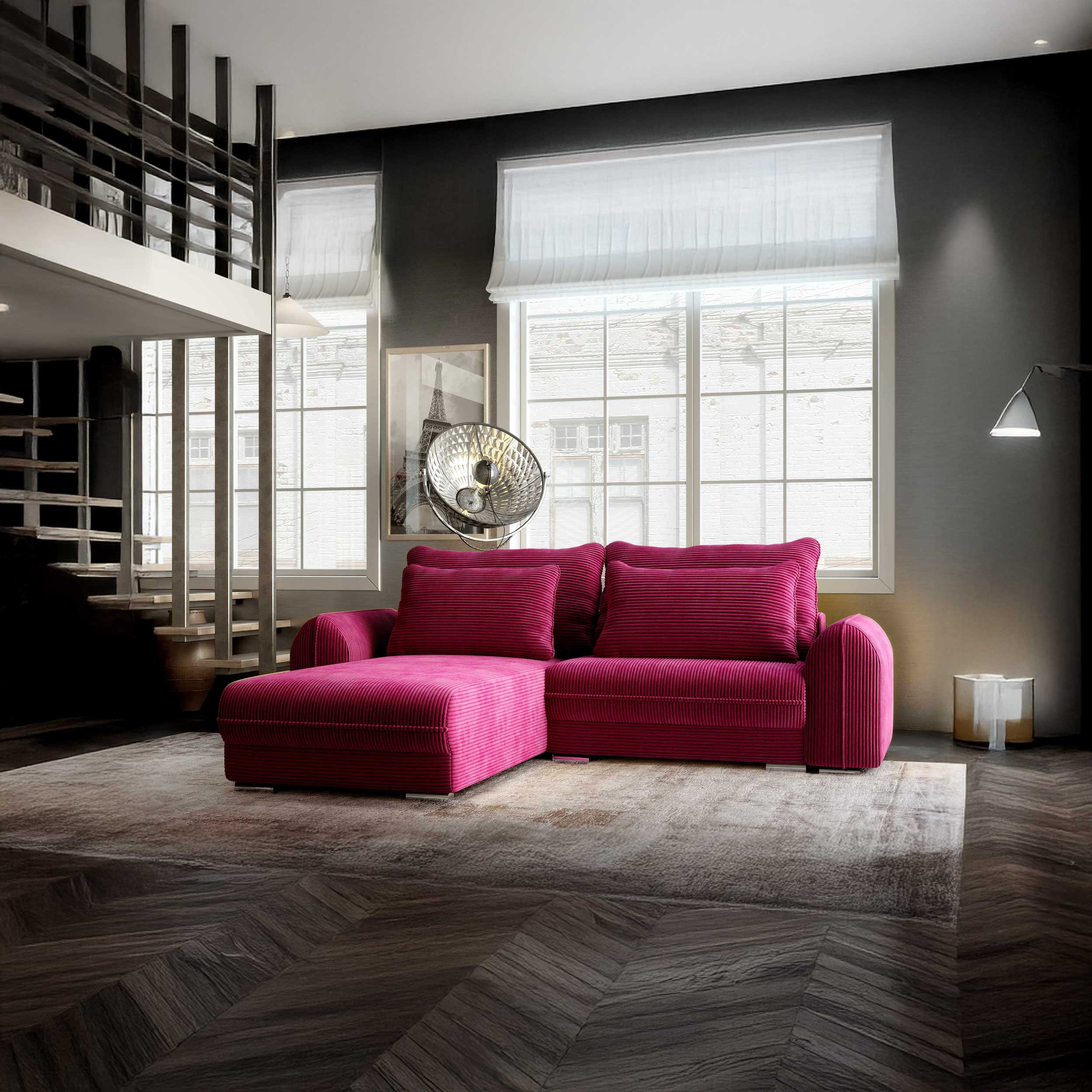 Colțar extensibil dumonde cu ladă de depozitare si sezut confortabil din spuma HR, Denver Zoom Rosu 275x185 cm II Fabrica