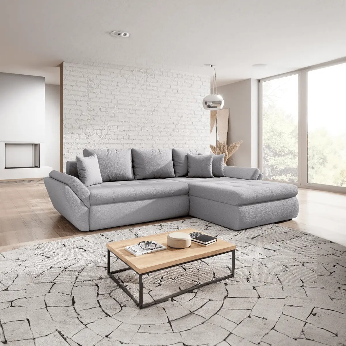 Colțar extensibil dumonde cu ladă de depozitare si sezut confortabil din spuma HR, Loana Euphoria Dove II 270x185 cm Fabrica