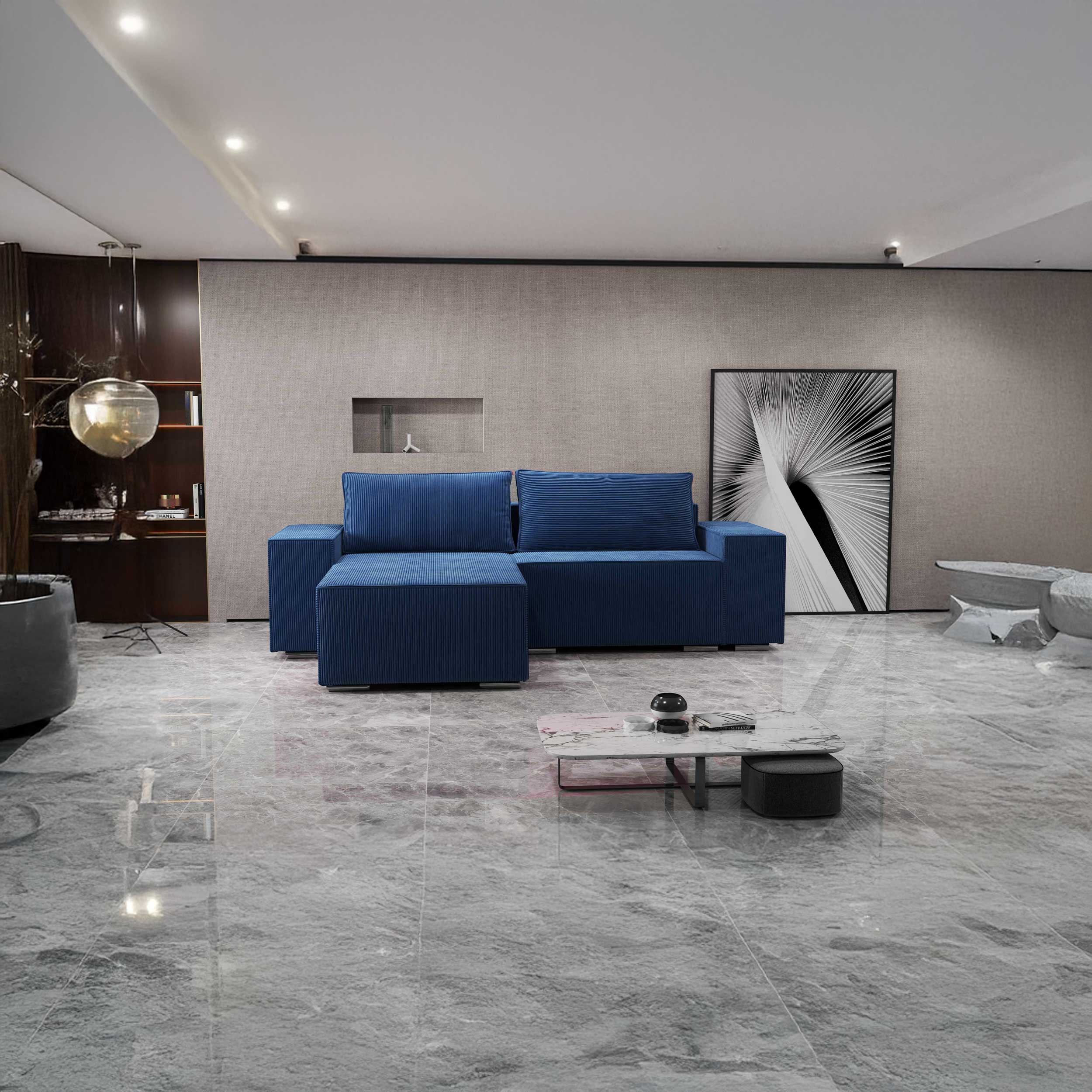 Colțar extensibil dumonde cu ladă de depozitare si sezut confortabil din spuma HR, Dream Zoom Albastru 290x185 cm Fabrica