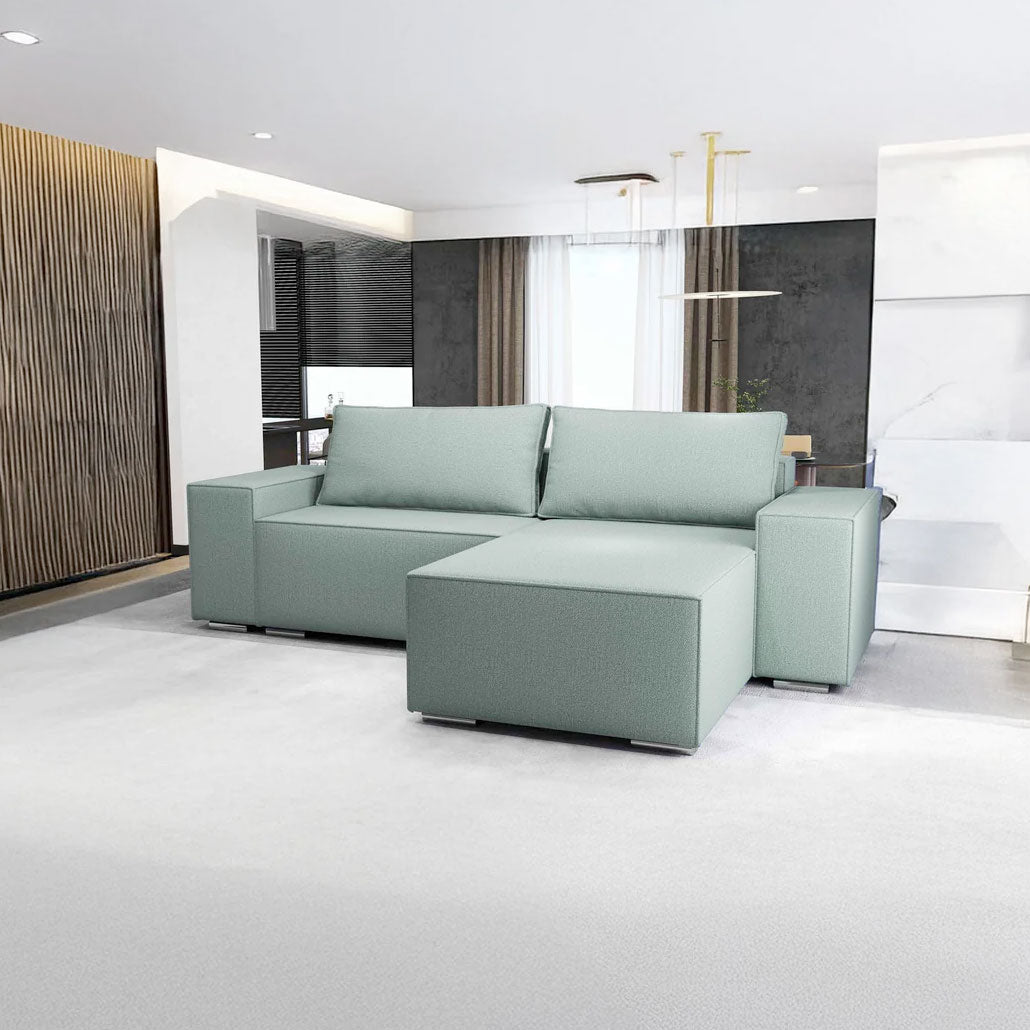 Colțar extensibil dumonde cu ladă de depozitare si sezut confortabil din spuma HR, Dream Enjoy Mint 290x185 cm II Fabrica