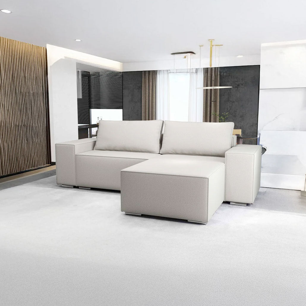 Colțar extensibil dumonde cu ladă de depozitare si sezut confortabil din spuma HR, Dream Enjoy Bej 290x185 cm II Fabrica