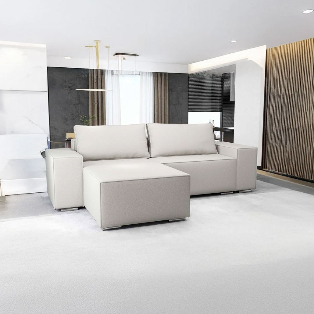 Colțar extensibil dumonde cu ladă de depozitare si sezut confortabil din spuma HR, Dream Enjoy Bej 290x185 cm