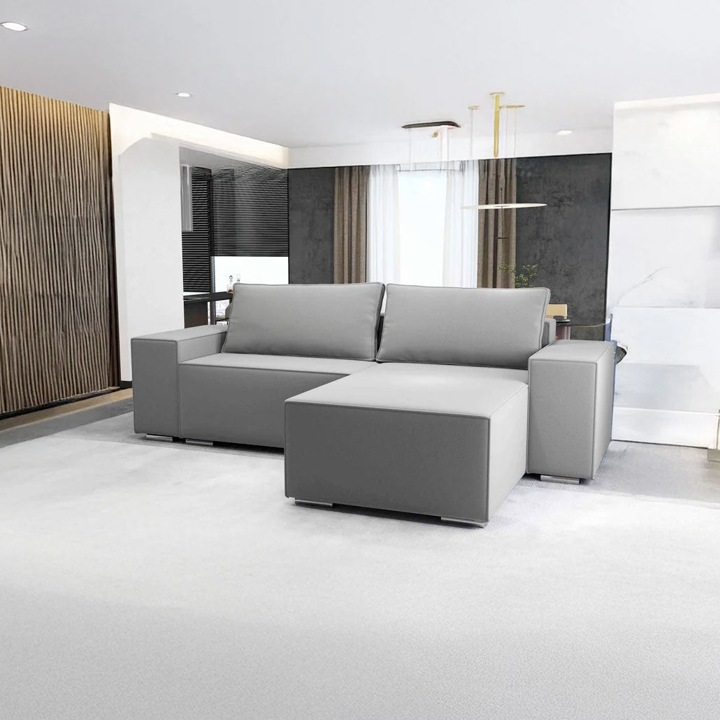 Colțar extensibil dumonde cu ladă de depozitare si sezut confortabil din spuma HR, Dream Royal Gri 290x185 cm II Fabrica