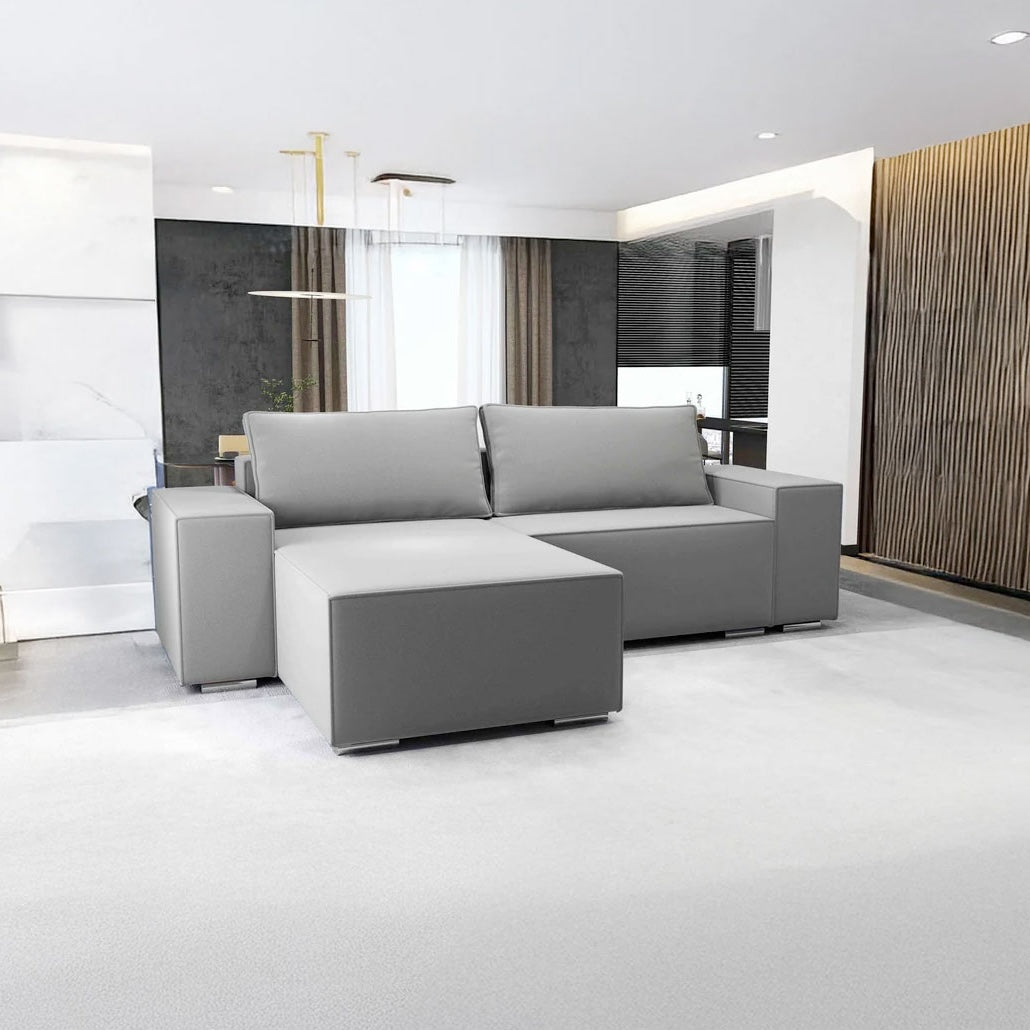 Colțar extensibil dumonde cu ladă de depozitare si sezut confortabil din spuma HR, Dream Royal Gri 290x185 cm Fabrica