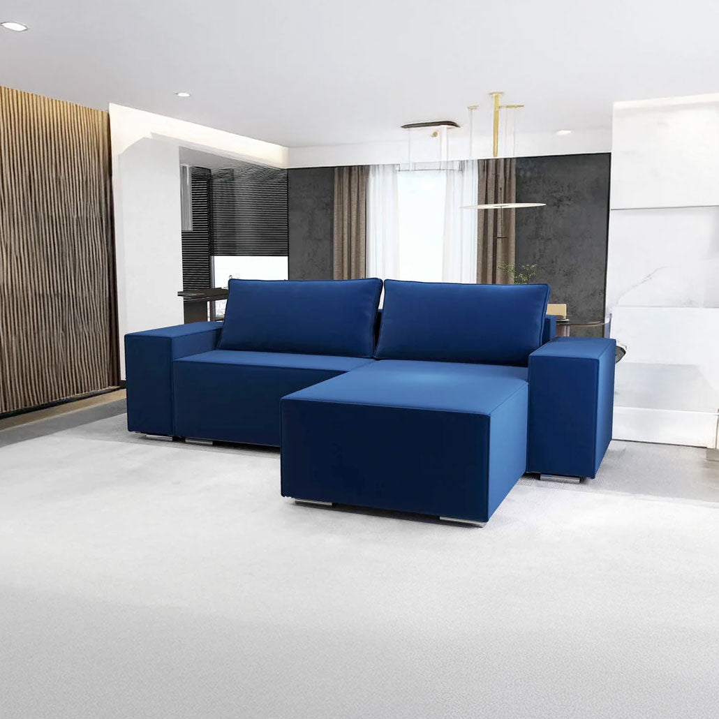 Colțar extensibil dumonde cu ladă de depozitare si sezut confortabil din spuma HR, Dream Royal Albastru 290x185 cm II Fabrica