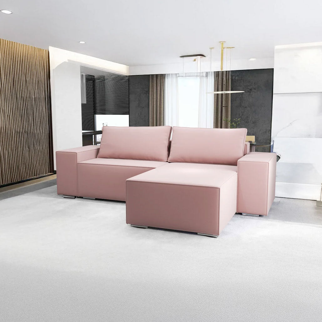 Colțar extensibil dumonde cu ladă de depozitare si sezut confortabil din spuma HR, Dream Royal Roz 290x185 cm II Fabrica