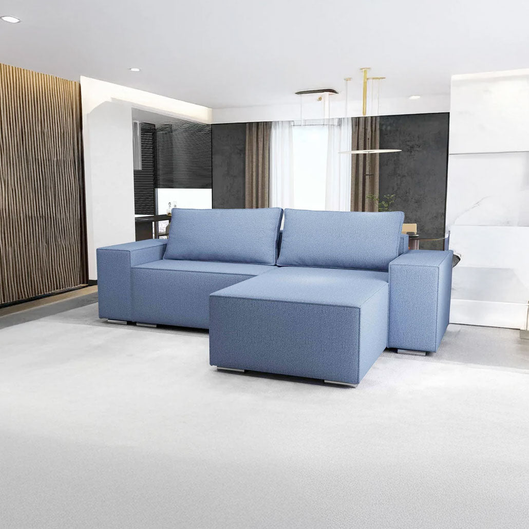 Colțar extensibil dumonde cu ladă de depozitare si sezut confortabil din spuma HR, Dream Enjoy Albastru 290x185 cm II Fabrica