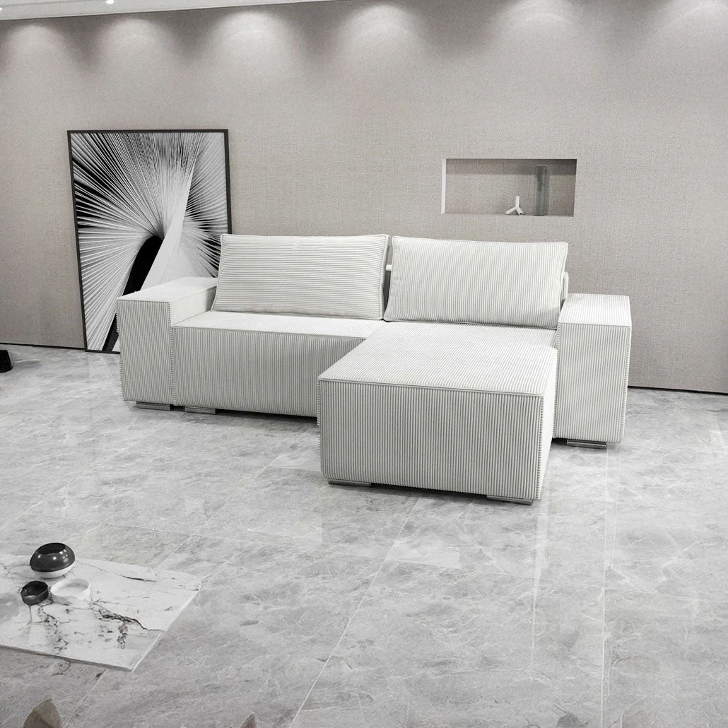 Colțar extensibil dumonde cu ladă de depozitare si sezut confortabil din spuma HR, Dream Zoom Crem 290x185 cm II Fabrica