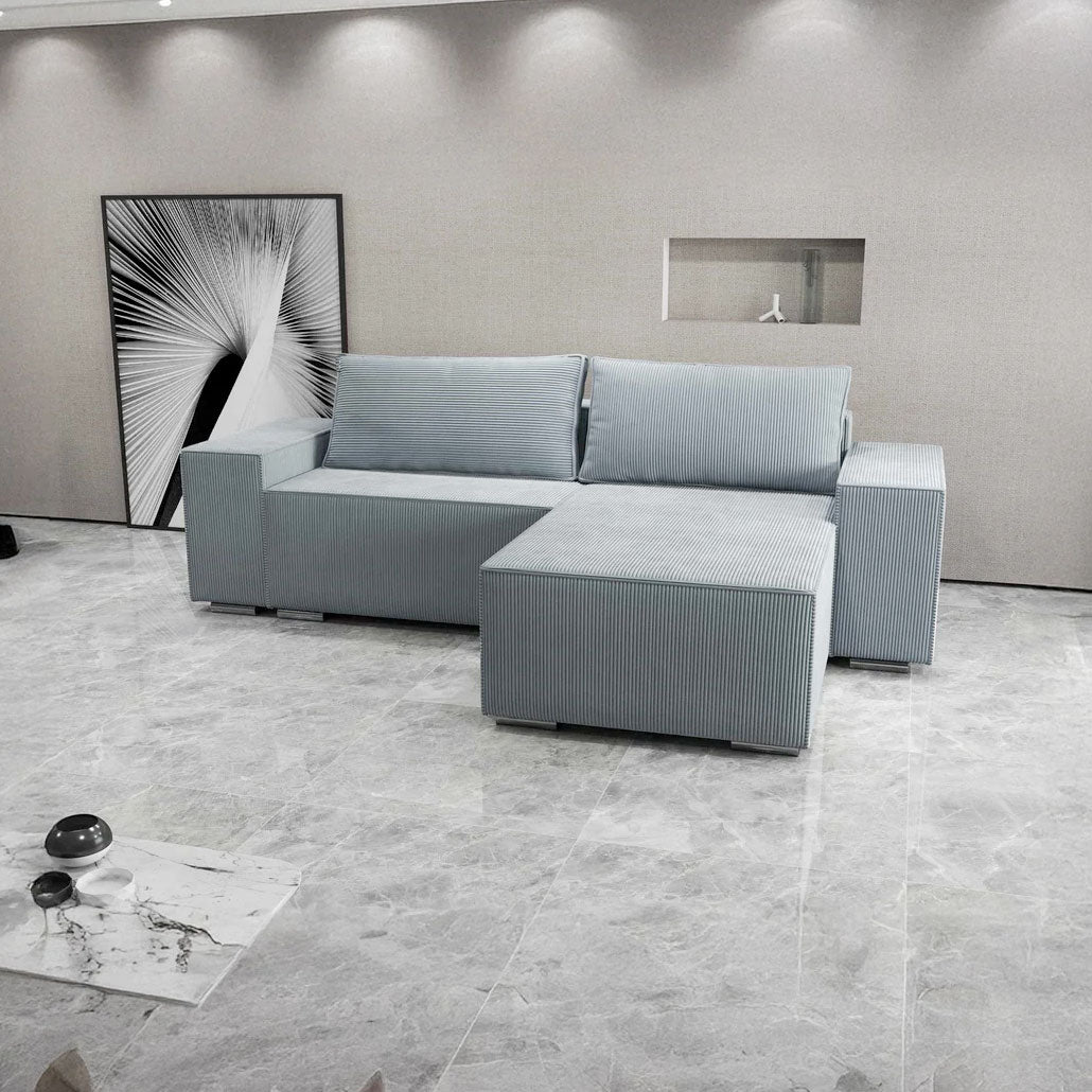 Colțar extensibil dumonde cu ladă de depozitare si sezut confortabil din spuma HR, Dream Zoom Grey 290x185 cm II